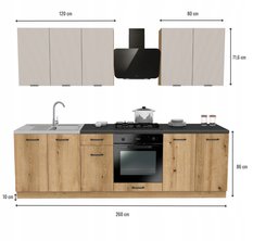 Zestaw mebli kuchennych Mix 260 cm szafki kuchenne górne dolne dąb evoke/ryflowane kaszmir z blatem District Dark - Miniaturka zdjęcia nr 3