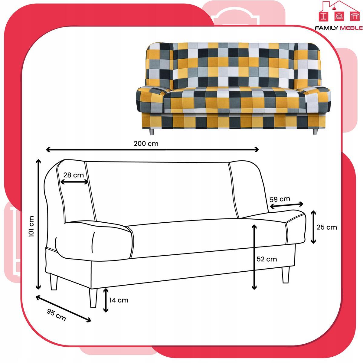 Wersalka SARA PRINT 200x95 cm kwadraty rozkładana kanapa z pojemnikiem sofa do salonu Geometry nr. 9