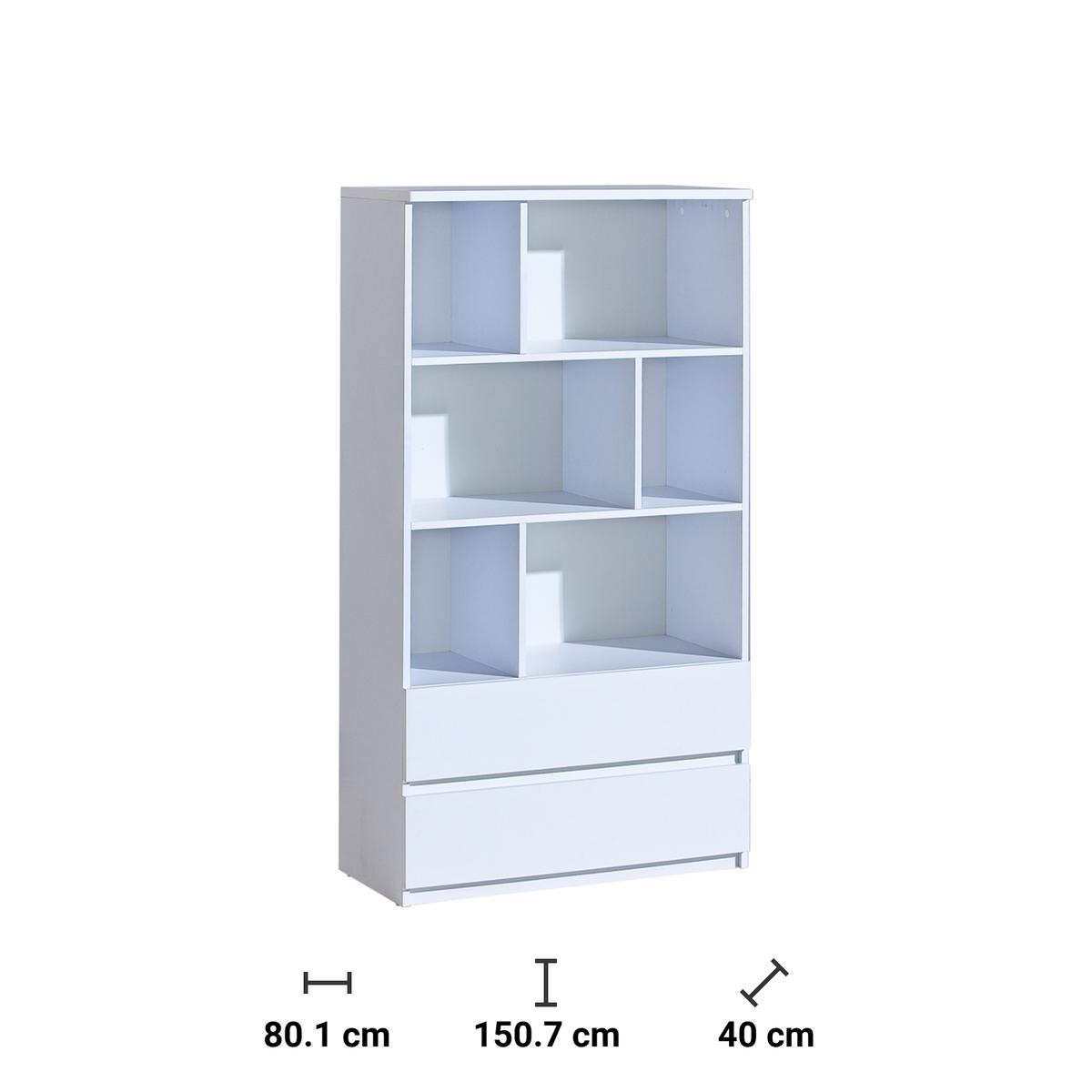 Regał 80,1x40x150,7 cm Arca z dwoma szufladami i sześcioma półkami biel arktyczna do salonu nr. 2