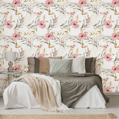 Tapeta Dekoracyjna Różowe KWIATY Liście Przyroda  - Miniaturka zdjęcia nr 6