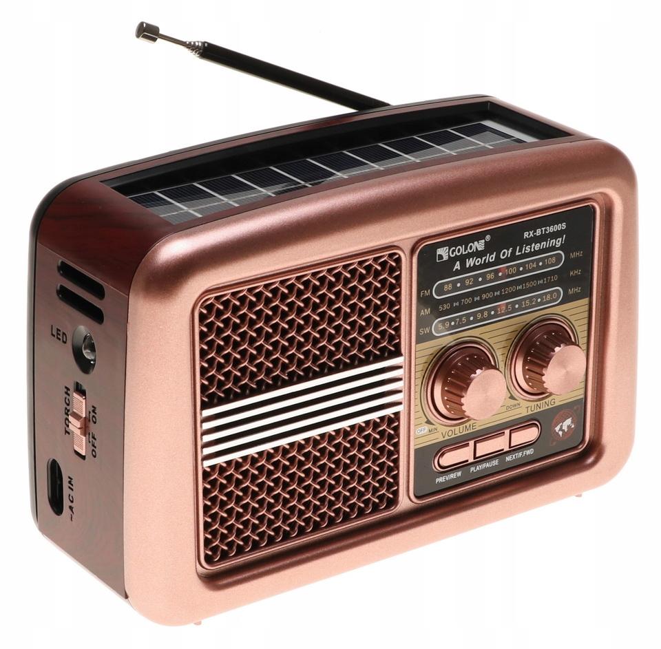 Radio przenośne 20 x 8,5 x 13 cm RETRO z funkcją bluetooth   USB z latarką  ładowany solarnie