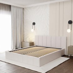 Łóżko tapicerowane 160x200 premium z pojemnikiem do sypialni kremowe wezgłowie 107 cm - Miniaturka zdjęcia nr 4