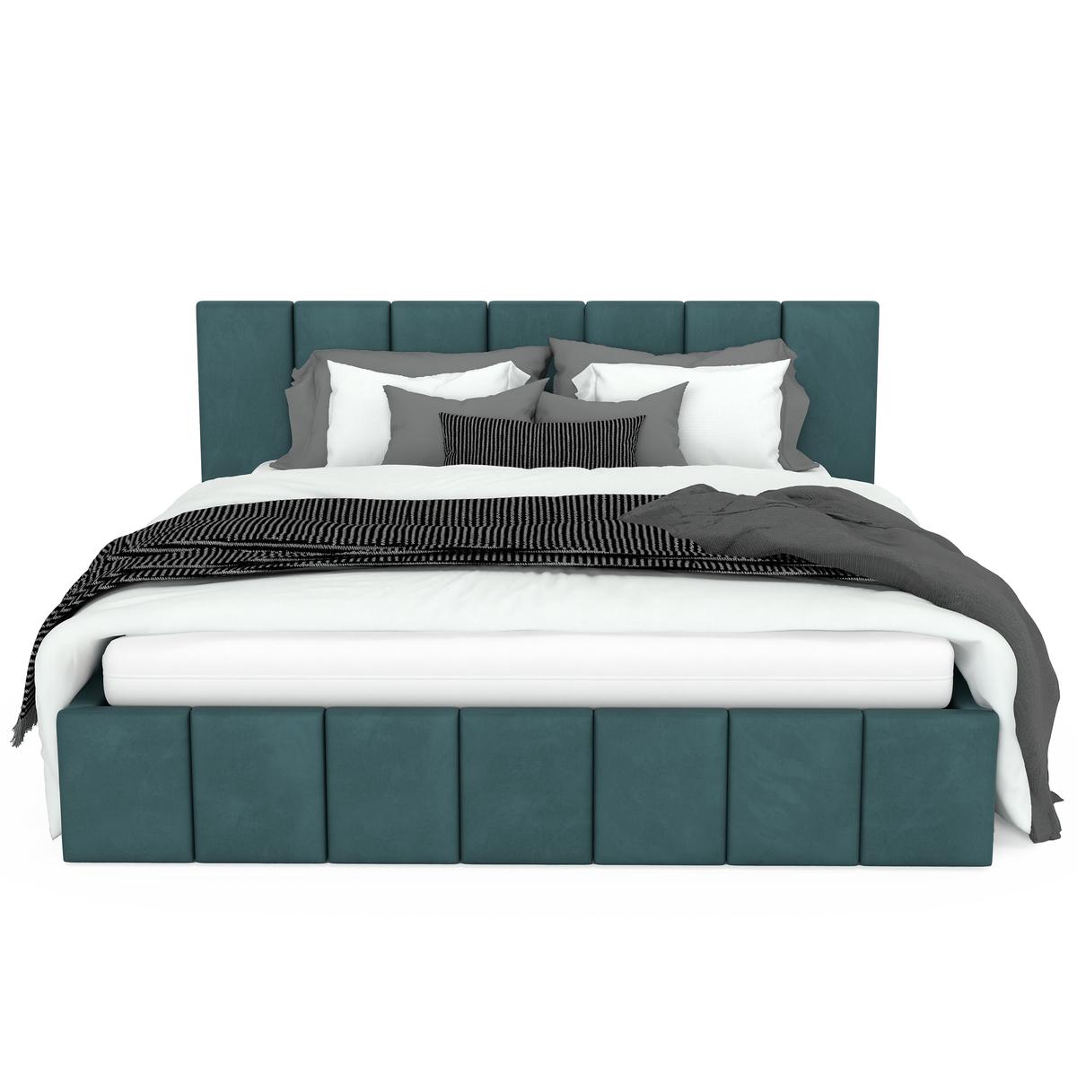 Łóżko tapicerowane 140x200 premium z pojemnikiem do sypialni turkusowe wezgłowie 107 cm nr. 9