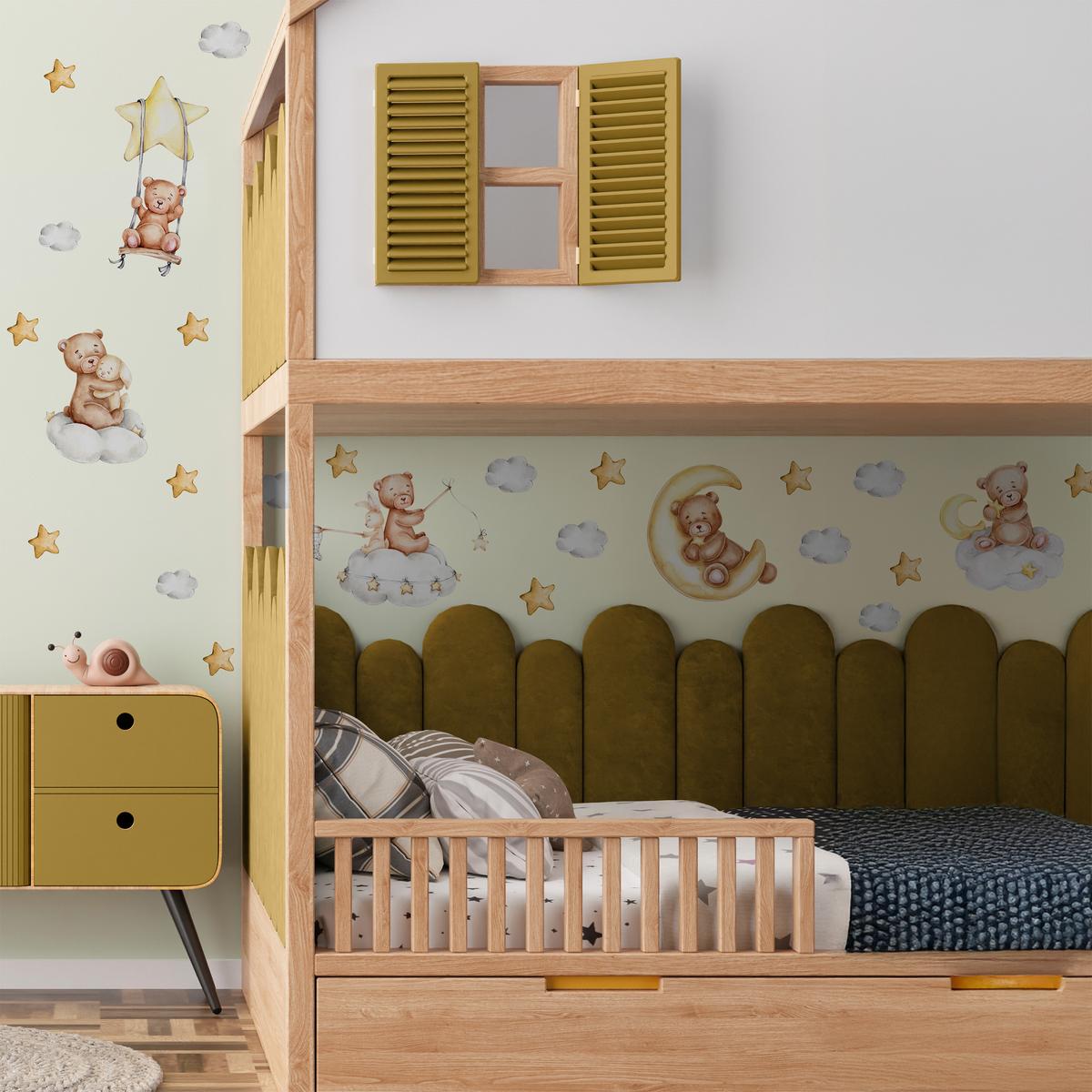 Naklejki Ścienne Dla Dzieci Misie Gwiazdy 120x60 Króliczki ZESTAW nr. 7