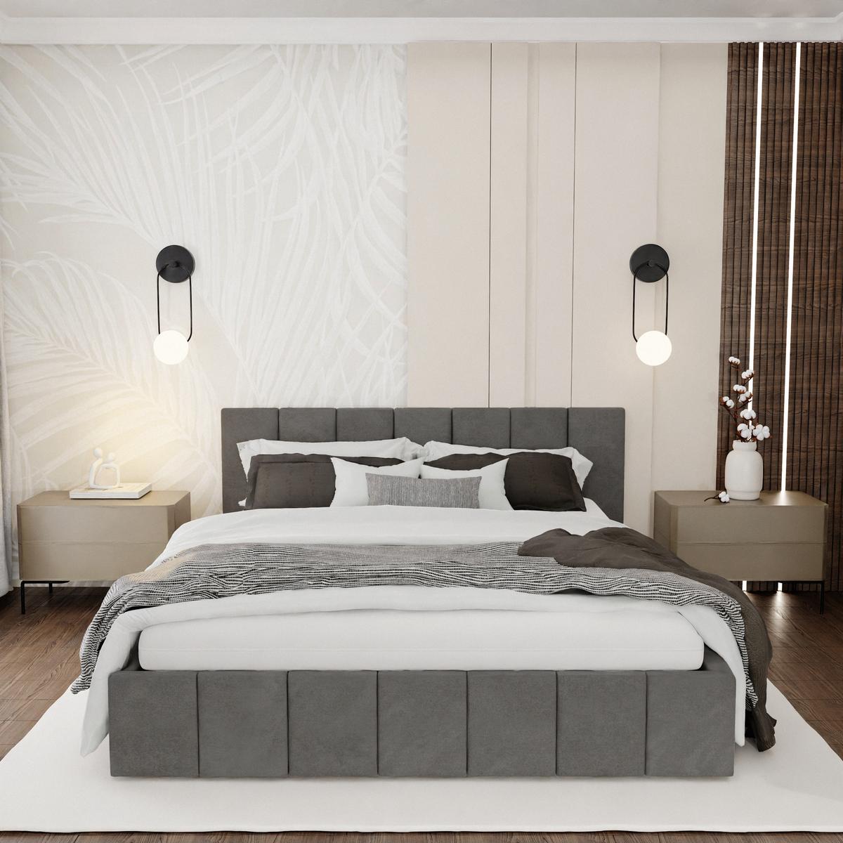 Łóżko tapicerowane 140x200 premium z pojemnikiem do sypialni szare wezgłowie 107 cm nr. 2