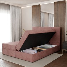 Łóżko kontynentalne 160x200x113 cm tapicerowane podwójne z materacem różowe - Miniaturka zdjęcia nr 4