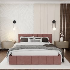 Łóżko tapicerowane 160x200 premium z pojemnikiem do sypialni różowe wezgłowie 107 cm - Miniaturka zdjęcia nr 2