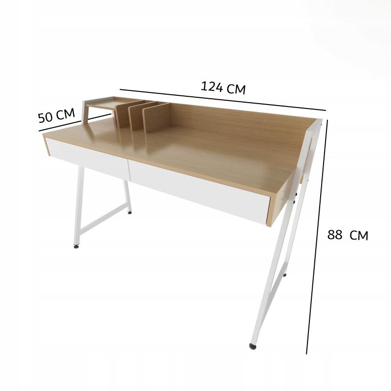 Biurko nowoczesne 124 cm z szufladami przegrodami jasny dąb loft premium  nr. 11