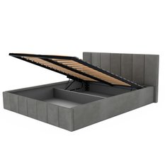 Łóżko tapicerowane 140x200 premium z pojemnikiem do sypialni szare wezgłowie 107 cm - Miniaturka zdjęcia nr 11