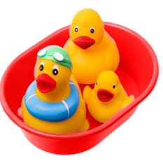 Kultowe 3 żółte kaczuszki gumowe z wanienką w zestawie do kąpieli dla dziecka 