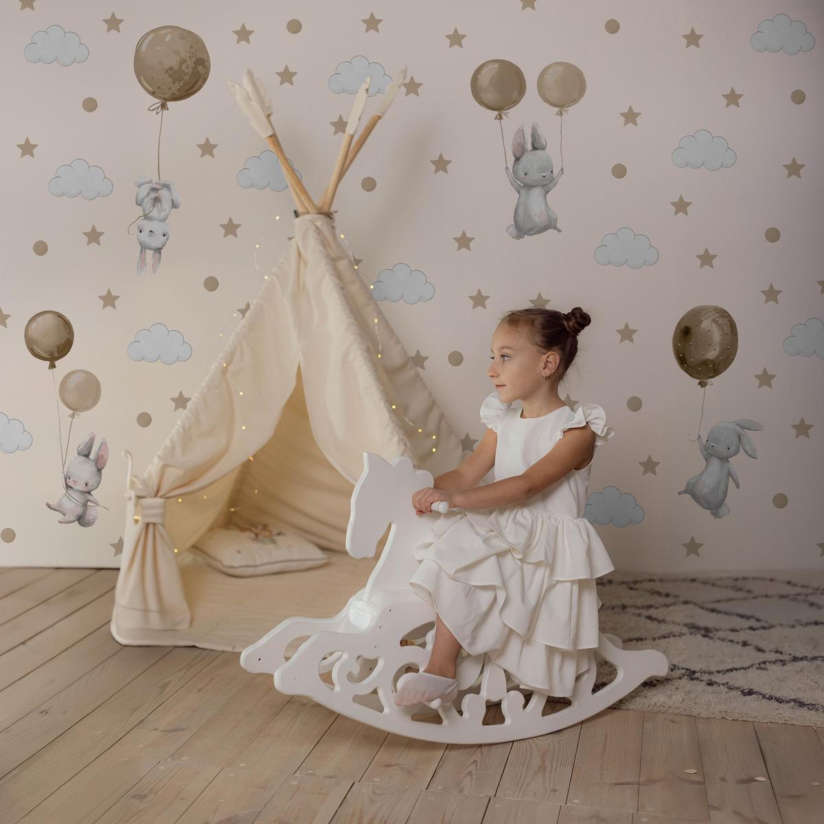 Naklejki Na Ścianę Dla Dzieci Króliczki 60x30 Balony Gwiazdy ZESTAW nr. 4