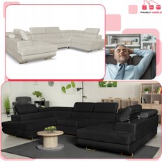 Narożnik Bosso Big 370x206x85 cm kształt U z funkcją spania welur beżowy - Miniaturka zdjęcia nr 4