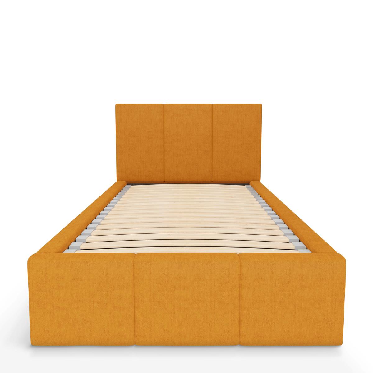 Łóżko Pojedyncze 90x200cm łóżko tapicerowane z pojemnikiem żółte do sypialni wezgłowie 120 cm nr. 7