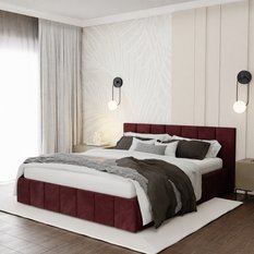 Łóżko tapicerowane 140x200 premium z pojemnikiem do sypialni bordowe wezgłowie 107 cm - Miniaturka zdjęcia nr 1