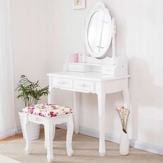 Toaletka kosmetyczna z lustrem biała TL01 + taboret kwiaty - Miniaturka zdjęcia nr 2