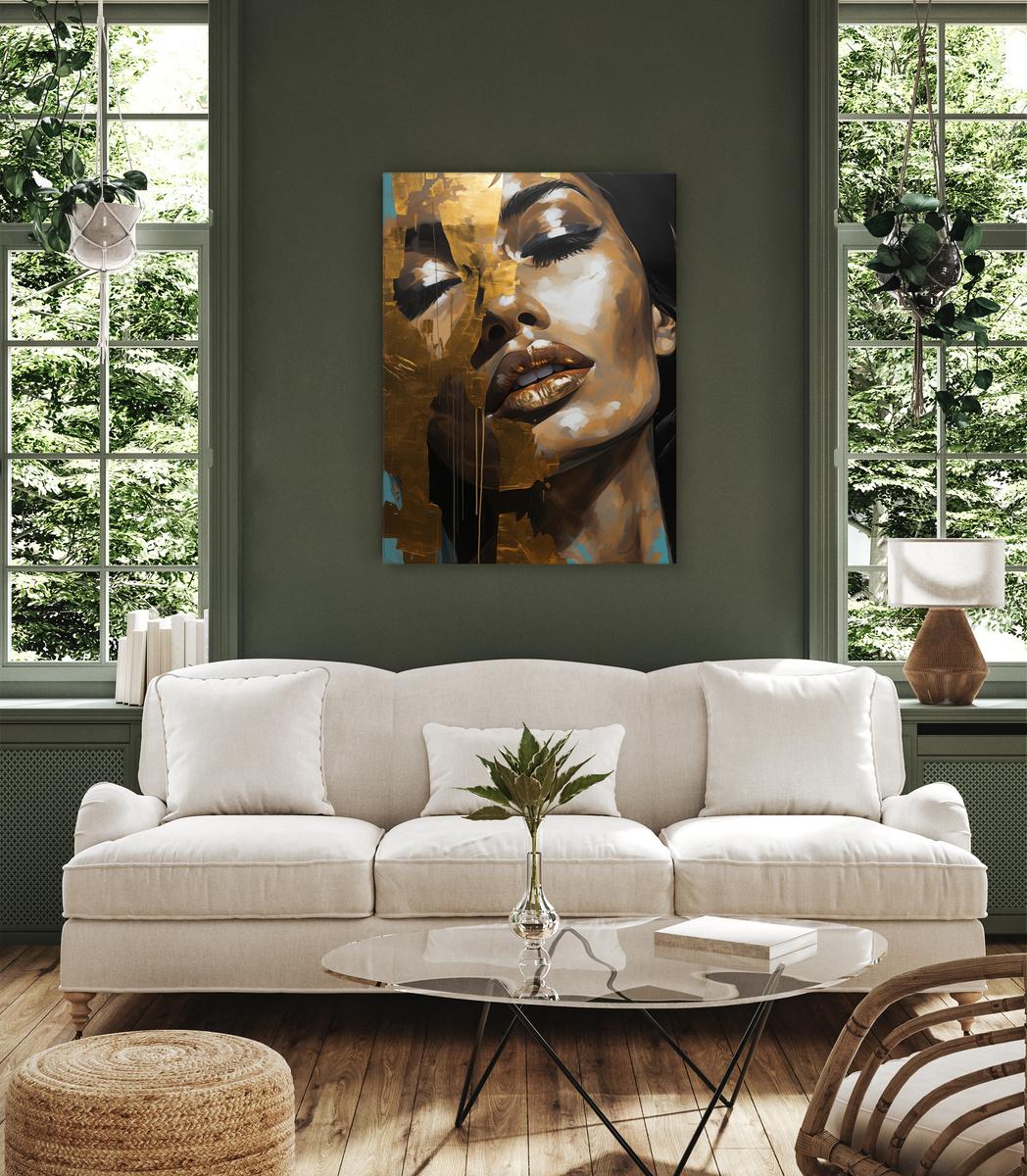 Obraz Na Ścianę Nowoczesny PORTRET Kobiety Styl Glamour Złote Usta 80x120cm nr. 4