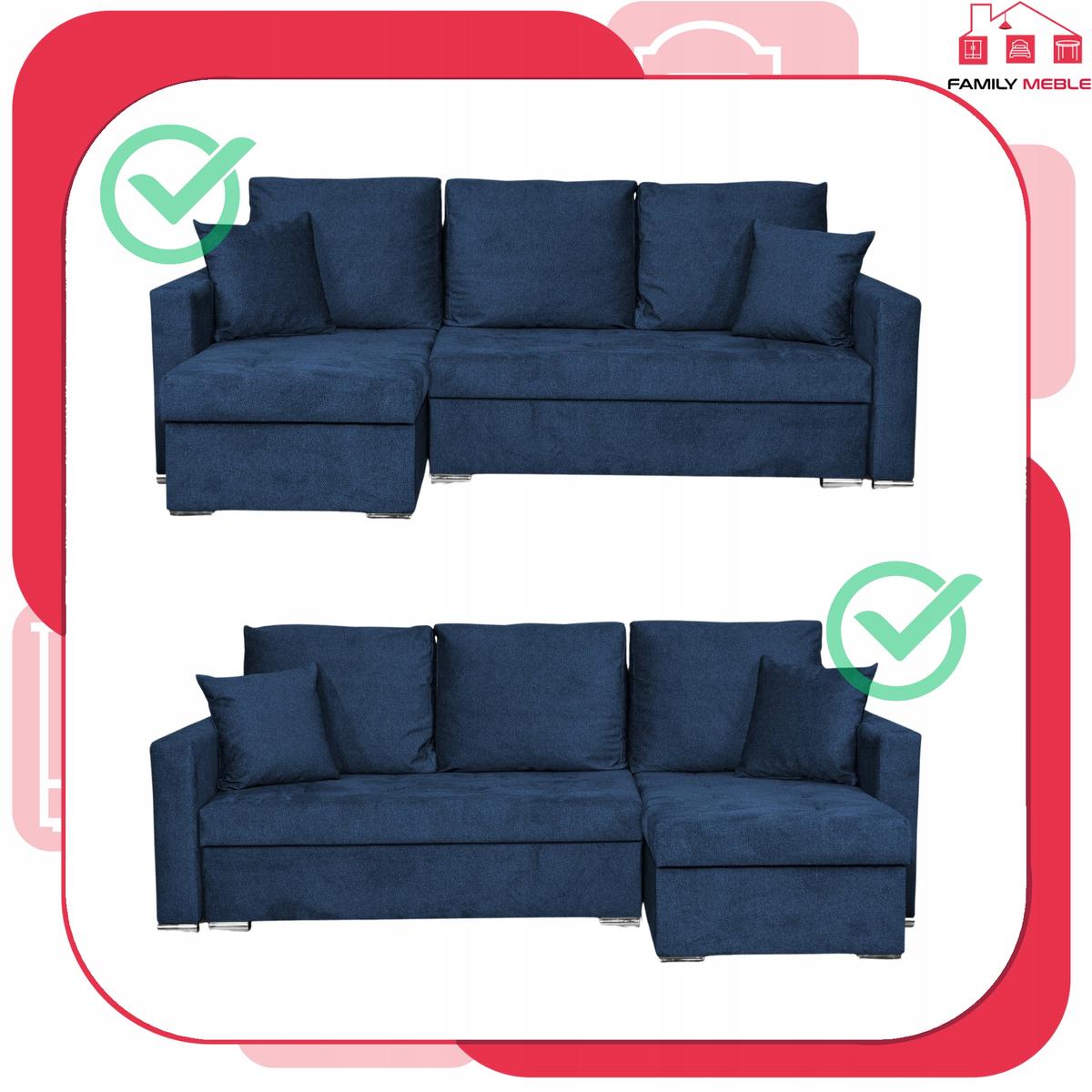 Narożnik BELLA 226x75x140 cm rozkładany funkcją spania rogówka do salonu granat welur nr. 3