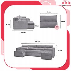 Narożnik Varius BIG 297x74x140 cm kształt U z funkcją spania i przechowywania do salonu Monoliht szary - Miniaturka zdjęcia nr 8