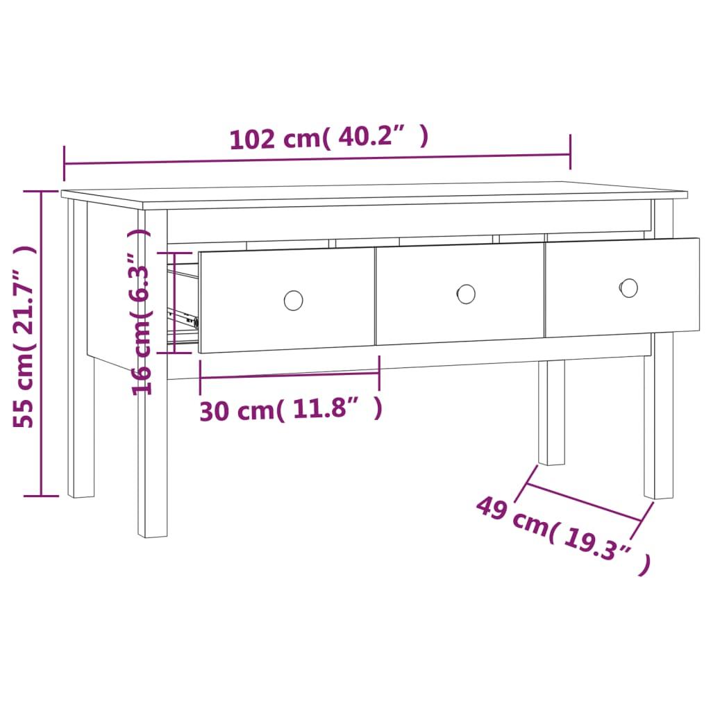 Stolik kawowy 102x49x55 cm  z pojemnymi szufladami z litego drewna sosnowego do salonu nr. 9