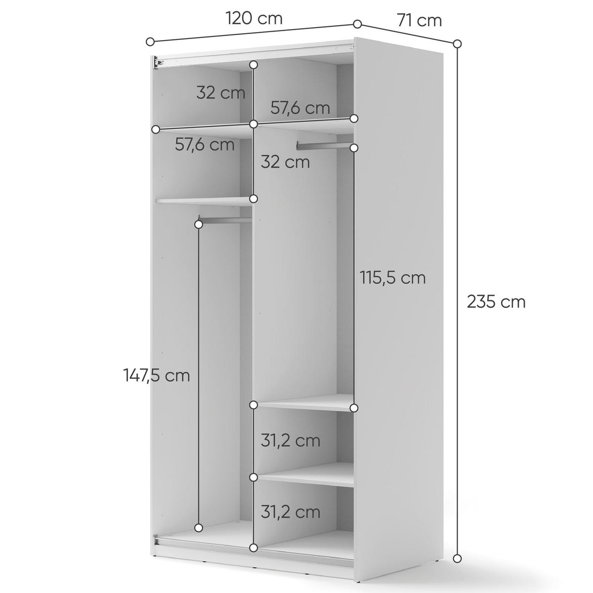 Szafa z lustrem Maxi 120 cm do sypialni przedpokoju garderoby biały nr. 4