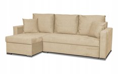 Narożnik BELLA 226x75x140 cm rozkładany funkcją spania rogówka do salonu beżowy welur - Miniaturka zdjęcia nr 12