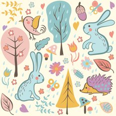 Tapeta do pokoju dziecięcego zwierzątka kwiaty las, dekoracja nowoczesna - Miniaturka zdjęcia nr 5
