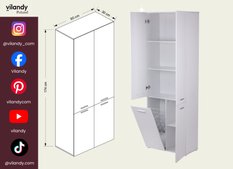 Słupek łazienkowy z dostawą najtaniej LUBA 1K DD 174x60x30 cm szafka łazienkowa kosz na pranie regał biały mat - Miniaturka zdjęcia nr 5