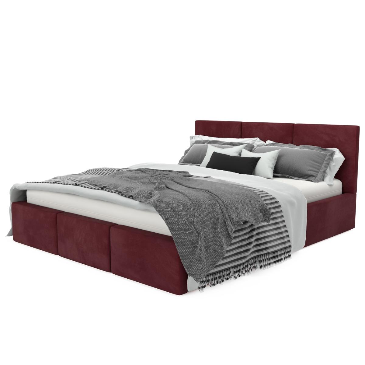 Łóżko tapicerowane 120x200x110 cm do sypialni z pojemnikiem automatycznym na pościel  bordowe  nr. 10