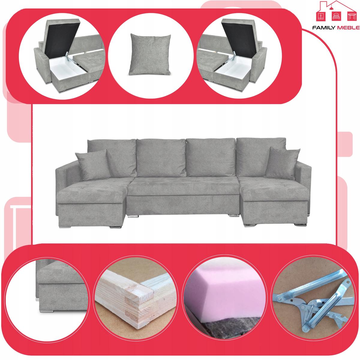 Narożnik Bella BIG 298x74x140 cm kształt U z funkcją spania i przechowywania Angel szary nr. 4