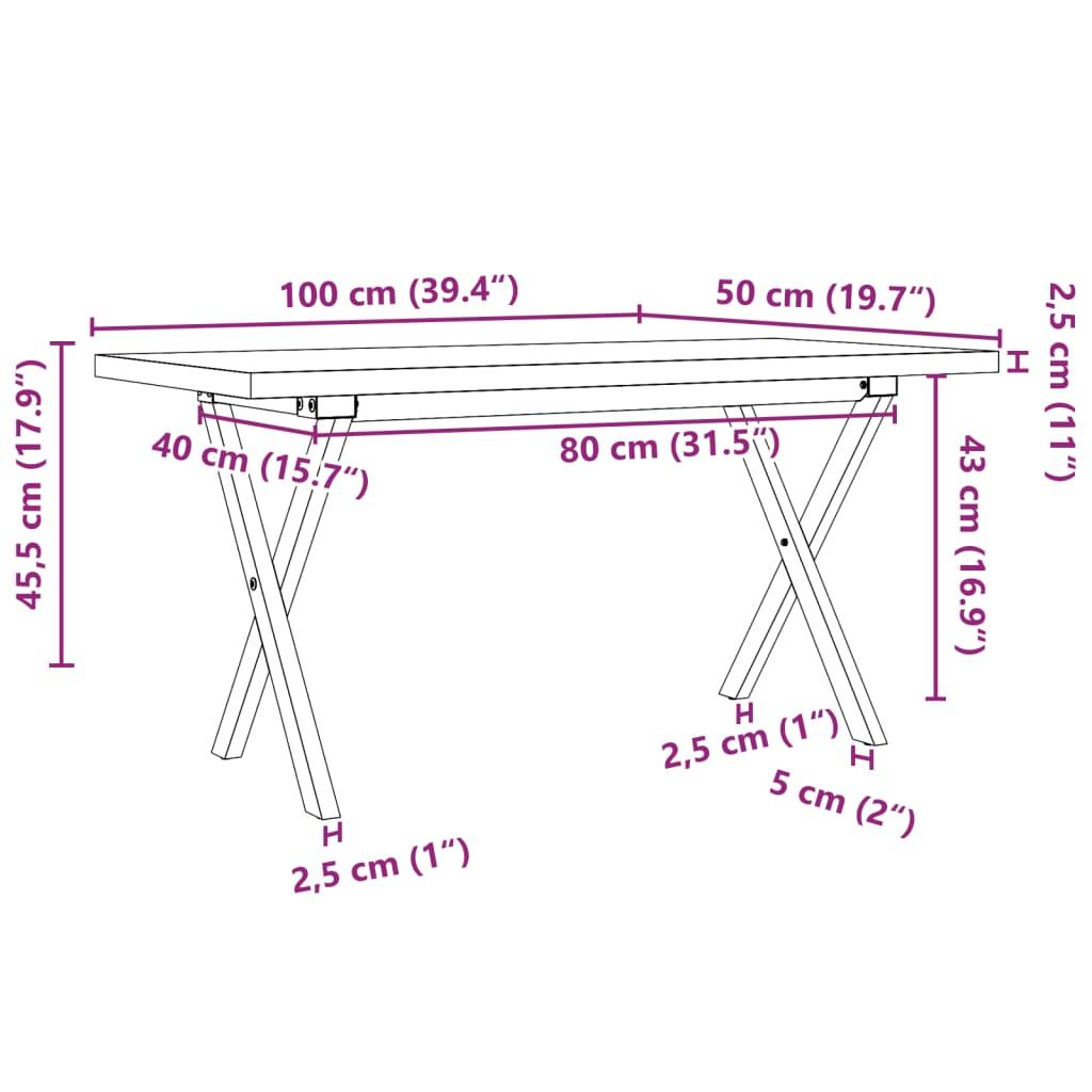 Stolik kawowy 100x50x45,5 cm nogi w kształcie litery X lite drewno do salonu nr. 10