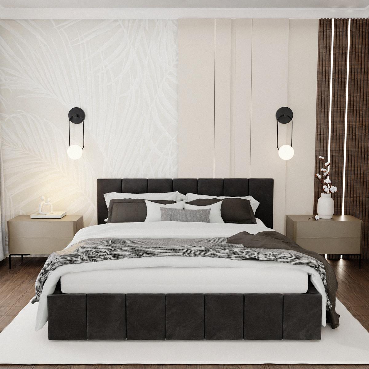 Łóżko tapicerowane 160x200 premium z pojemnikiem do sypialni czarne wezgłowie 107 cm nr. 3