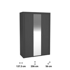 Szafa z lustrem 137,3x56x206 cm Mossa trzydrzwiowa czarna do przedpokoju garderoby lub pokoju - Miniaturka zdjęcia nr 4