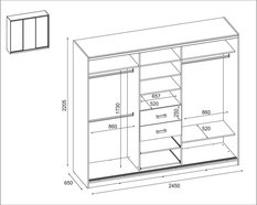 Szafa przesuwna z lamelami 4D/245 245x220x65 cm z lustrem do sypialni LOFT brązowa - Miniaturka zdjęcia nr 3