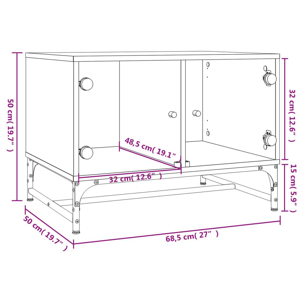 Stolik kawowy 68x5x50x50 cm z półkami i szklanymi drzwiczkami brązowy dąb do salonu nr. 10