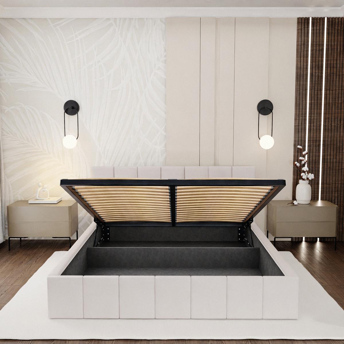 Łóżko tapicerowane 160x200 premium z pojemnikiem do sypialni kremowe wezgłowie 107 cm nr. 7