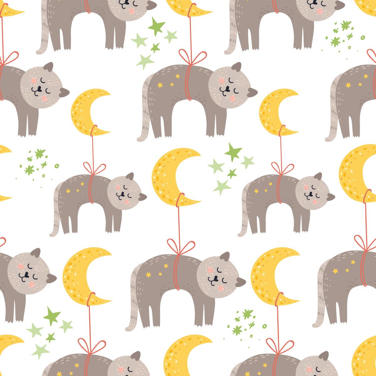 Tapeta Do Pokoju Dziecka KOTKI Księżyce Gwiazdki 53x1000  nr. 8