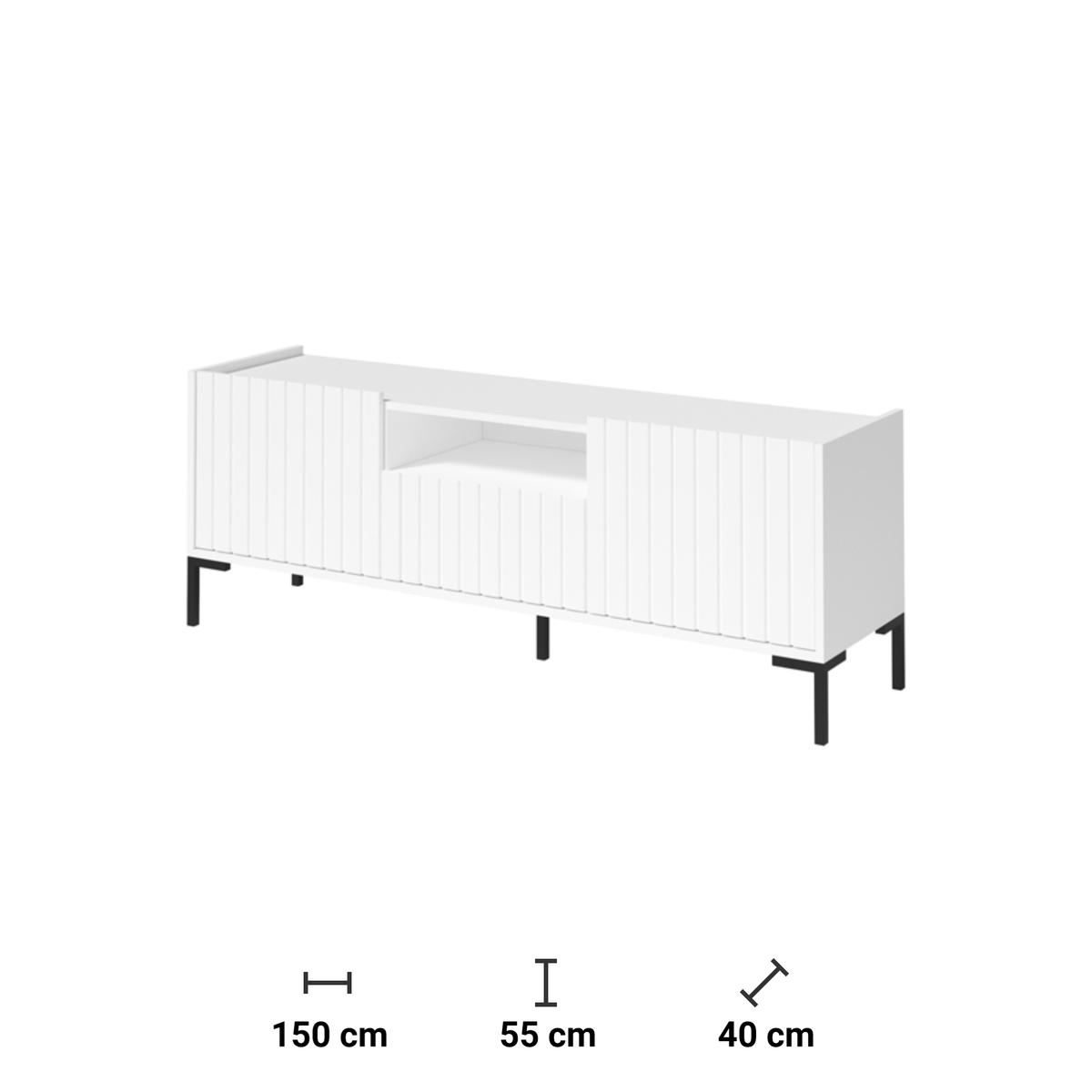 Szafka RTV Lando 150x55x40 cm nowoczesna pod telewizor na czarnych nogach z szufladami do salonu biały nr. 2