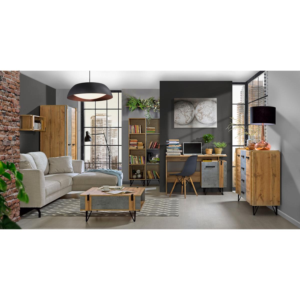 Regał 35x35x163,5 cm Lofter z czterema półkami dąb wotan beton do salonu lub pokoju czy sypialni nr. 3