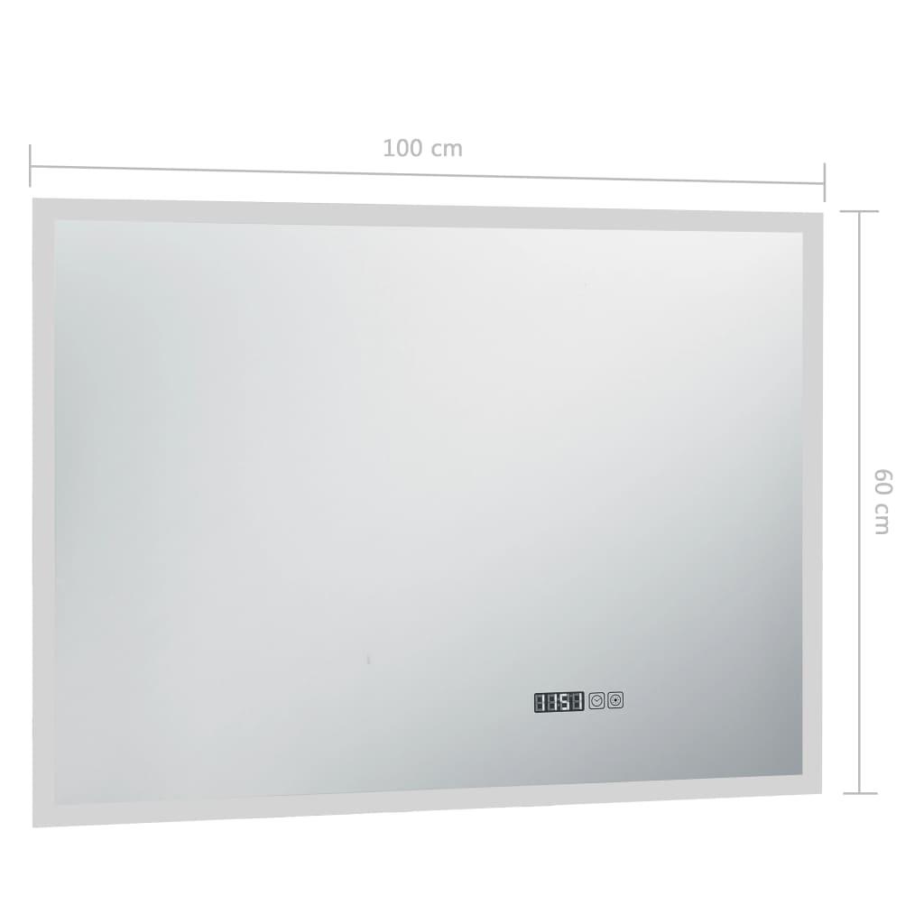  Lustro 100x60 cm do sypialni łazienki z LED czujnikiem dotyku i zegarem szklane aluminium srebrne  nr. 7