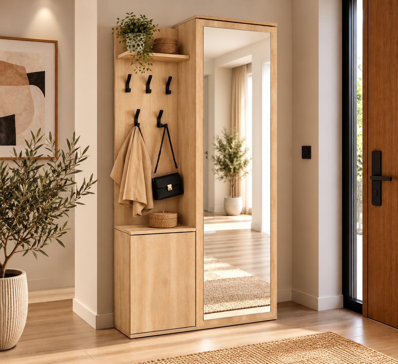 Garderoba do przedpokoju DUO 180x95x35 cm z lustrem wieszakami szafka na buty dąb sonoma prawa