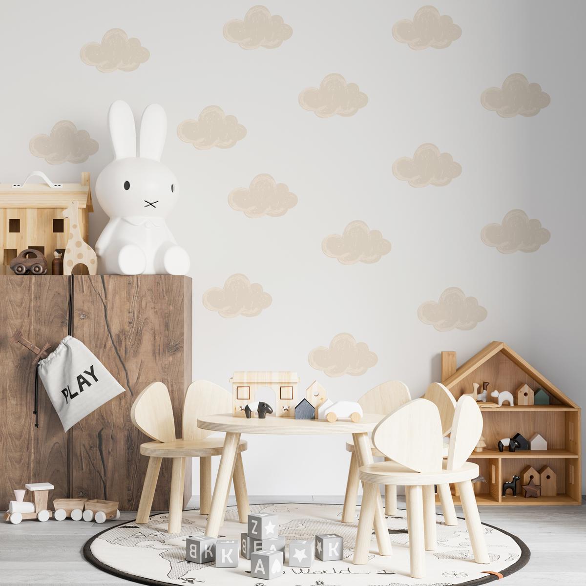 NAKLEJKA NA ŚCIANĘ DO POKOJU DZIECKA 120x60 BEŻOWE CHMURKI nr. 4