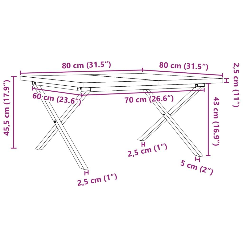 Stolik kawowy 80x80x45,5 cm nogi w kształcie litery X lite drewno do salonu nr. 10