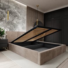 Łóżko tapicerowane do sypialni 180x200x100 cm podwójne z pojemnikiem modne beżowe - Miniaturka zdjęcia nr 4