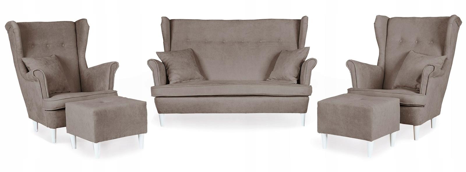 Zestaw wypoczynkowy mebli ARI 149x104x92 cm uszak sofa fotele pufy do salonu Enjoy beżowy