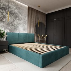 Łóżko tapicerowane do sypialni 180x200x88 cm podwójne z pojemnikiem modne turkusowe  - Miniaturka zdjęcia nr 8