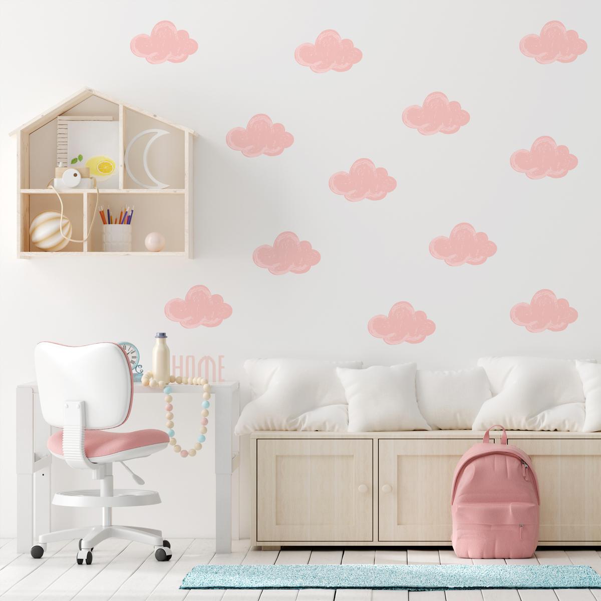 NAKLEJKA NA ŚCIANĘ DO POKOJU DZIECKA 120x60 RÓŻOWE CHMURKI nr. 2