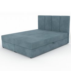 Łóżko kontynentalne 160x200x113 cm tapicerowane podwójne z materacem morskie - Miniaturka zdjęcia nr 10