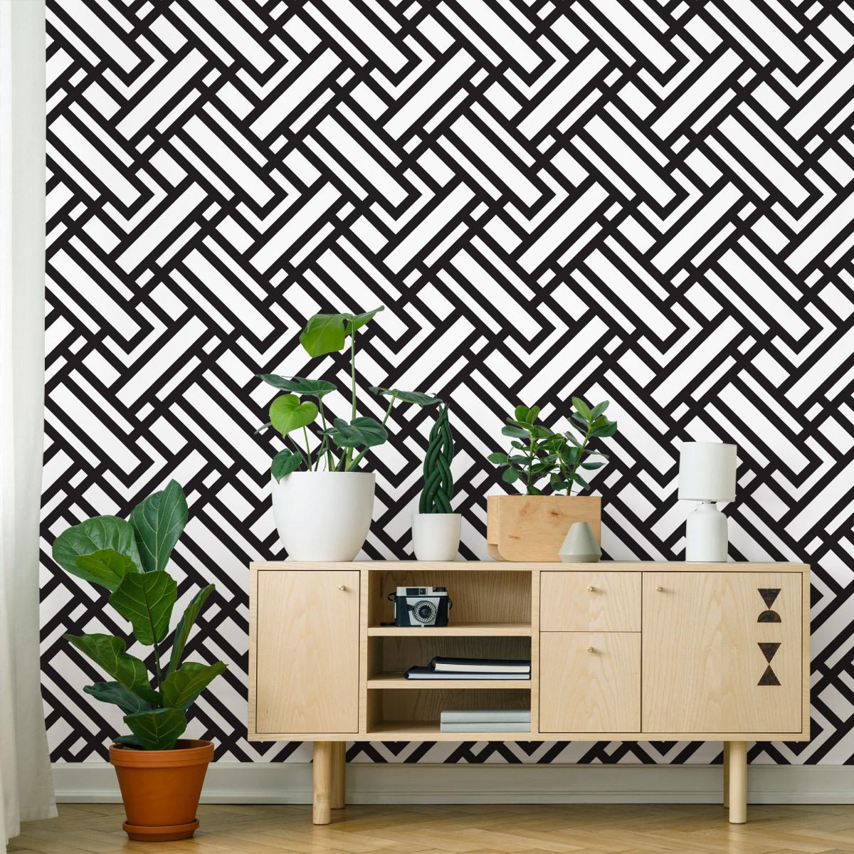 Tapeta czarno - białe wzory geometryczne, dekoracja w nowoczesnym stylu nr. 4