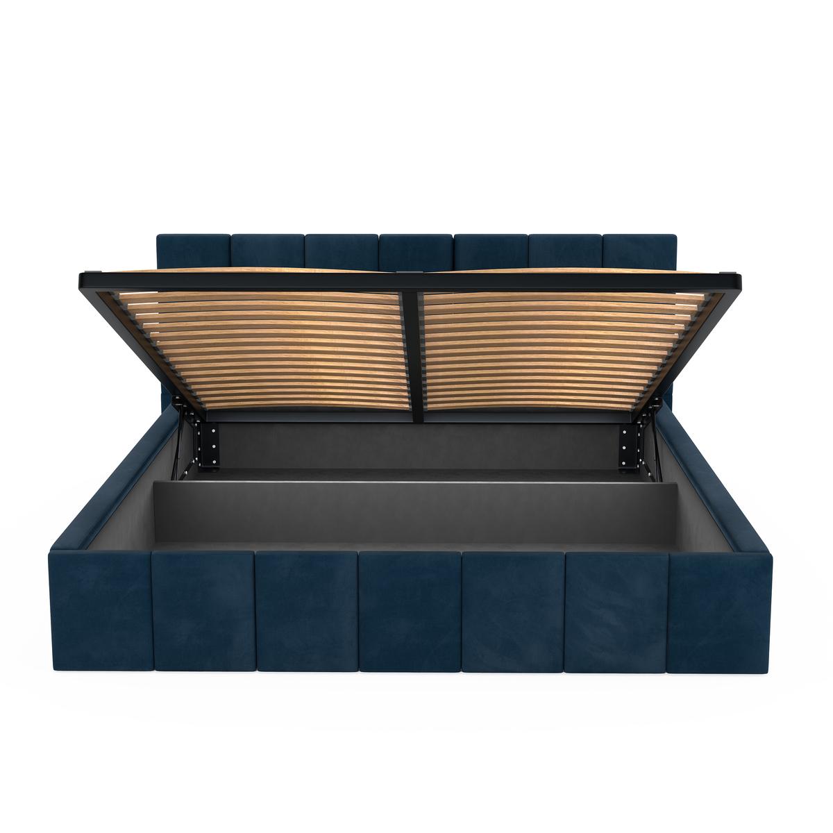 Łóżko tapicerowane 160x200 premium z pojemnikiem do sypialni granatowe wezgłowie 107 cm nr. 12
