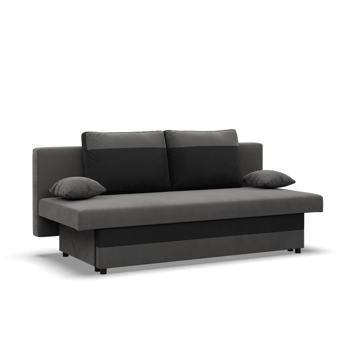 Kanapa 3-osobowa NOLA 191x85x86 cm wygodna sofa rozkładana z pojemnikiem do pokoju do salonu szara czarna